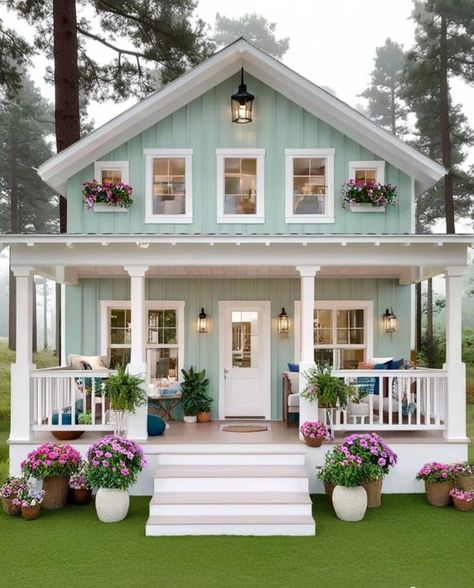 Tiny Home Exteriors, Small Cottage Exterior, Cottage Patio, Small House Exteriors, Tiny House Cottage, Dream Life House, Cottage Exterior, Blue Cottage, Cottage Style Homes