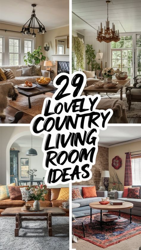 Find 29 elegant and rustic country living room ideas. Create a captivating atmosphere with natural materials, vintage furnishings, and cozy textiles. Rustic Country Living Room, Country Living Room Decorating Ideas, Rustic French Country Living Room, Country Farmhouse Decor Living Room, Country Living Room Ideas, Cozy Living Room Warm, Country Cottage Living Room, Cottage Style Living Room, Country Cottage Living