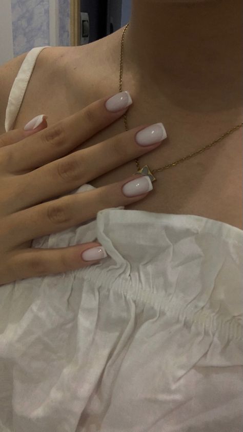 French And White Nails, White French Tip Nails White Base, Milk Short Nails, White Base With White French Tip, White And White French Nails, White French Tip Nails Aesthetic, White Nail With White French Tip, Milky White On White French Nails, Milk Base French Nails