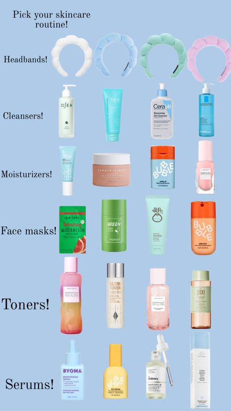 Pick your skincare routine!! Watermelon Sticks, Cerave Cleanser, Green Face Mask, Skin Care Routine Order, Glow Tonic, Youtube Banner Design, Skin Care Routine Steps, Brightening Serum, Skincare Routine