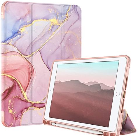 Leather Ipad Case, Custom Ipad, Best Ipad, Unique Products Design, Ipad 6, Apple Pencil Holder, Purple Marble, Ipad 9, Smart Case