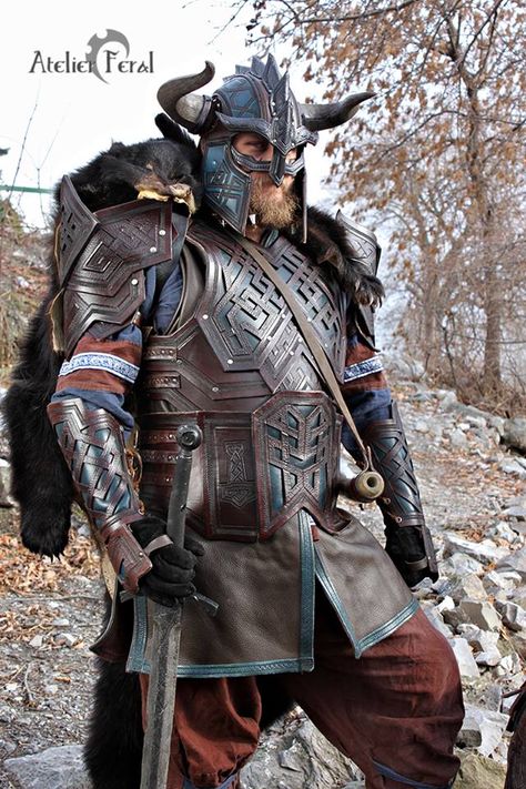 Dwarf Leather Armor by Feral-Workshop Armor Inspiration, Medieval Costumes, Viking Armor, Costume Armour, Armor Clothing, Larp Armor, Viking Helmet, Larp Costume, Leather Armor