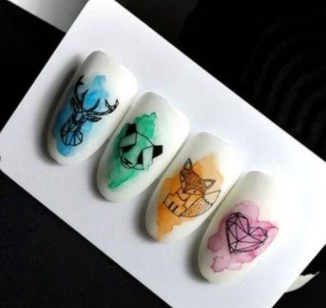 Geometric Nails, Fox Nails, Geometric Fox, Geometric Nail, Animal Nails, Geometric Animals, Animal Faces, Nail Art, Nails