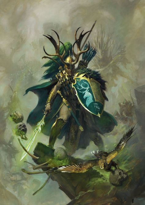 warhammer fantasy-wood elf  aritst unknown. Spear Weilders, Warhammer Wood Elves, Wood Elves, Warhammer Fantasy Roleplay, Forest Elf, Elf Art, Wood Elf, Fantasy Battle, Warhammer Art