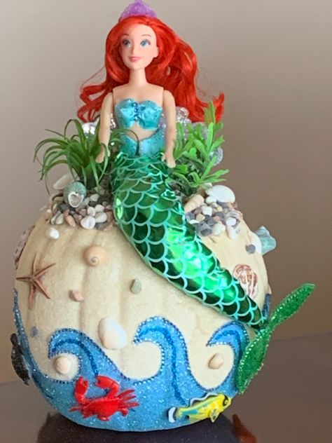 Ariel Pumpkin, Little Mermaid Pumpkin, Book Character Pumpkins, Carve Pumpkins, Creative Pumpkin Decorating, Character Pumpkins, Contest Ideas, Pumpkin Carving Contest, Pumpkin Contest