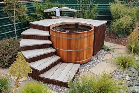 Cedar Tub, Plunge Pool Cost, Wood Tub, Cedar Cove, Pool Cost, Tub Sizes, Cedar Hot Tub, Outdoor Hot Tub, Japanese Soaking Tubs