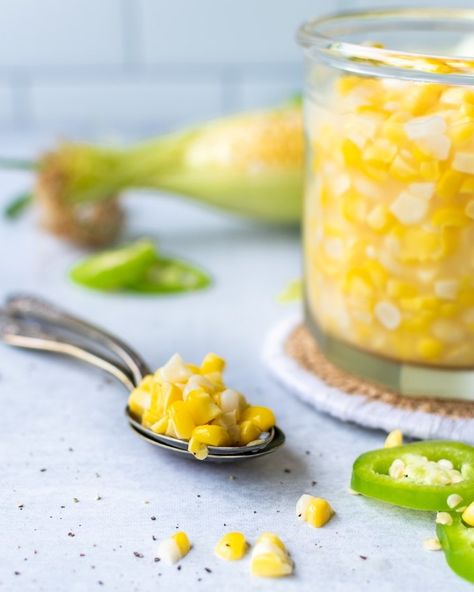 Quick pickled sweet summer corn is made with six ingredients and is about to become your new favorite condiment.One of my all-time favorite things is pickled vegetables. Pickled Corn Recipe, Easy Freezer Jam, Pickled Corn, Hot Pepper Jelly, Quick Pickled, Long Term Food Storage, Vegetables Recipes, Summer Corn, Pickled Veggies