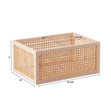 The Container Store Artisan Rattan Cane Bin | The Container Store Short Storage Baskets, Boho Storage Bins, Aesthetic Storage Bins, Wood Storage Bins, Rattan Accessories, Wooden Storage Bins, Cane Baskets, Closet Storage Bins, Supplements Packaging