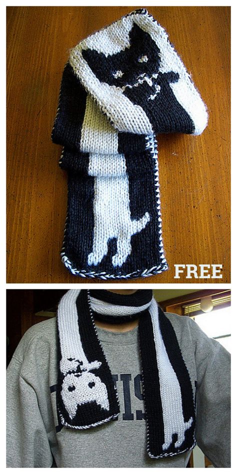 Knitted Cat Scarf Free Pattern, Free Cat Sweater Knitting Patterns, Cat Scarf Pattern Free, Cat Scarf Knitting Pattern, Animal Scarf Crochet Pattern, Crochet Cat Scarf Pattern, Anime Knitting Patterns, Crochet Cat Scarf, Cat Scarf Crochet