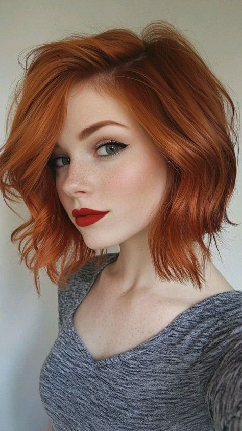 Short Red Hair Blue Eyes, Makeup For Red Hair Blue Eyes, Short Red Hair Styles, Copper Pixie, Short Relaxed Hairstyles, Short Red Hair, Modern Haircuts, Copper Hair Color, Beautiful Red Hair