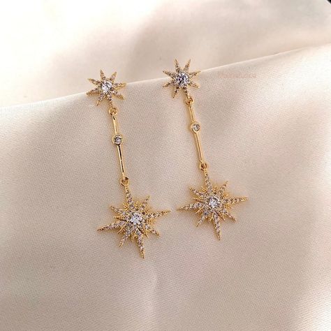 Celestial Star Sun Dangle Earrings Gold Dangle Drop Earrings - Etsy UK Celestial Wedding Earrings, Gold Rhinestone Earrings, Pageant Earrings, Dangle Earrings Gold, Drop Earrings Gold, Gold Bridal Earrings, Gold Jewelry Sets, Mini Hoop Earrings, Sparkly Earrings