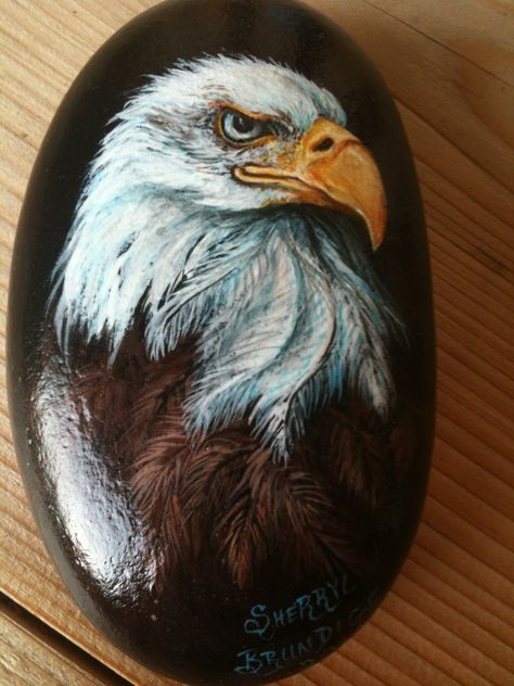 Trout Rock Painting, Eagle Painting, Painted Rock Animals, Stone Art Painting, Eagle Rock, Eagle American, American Bald Eagle, Painted Rocks Craft, Painted Rocks Diy