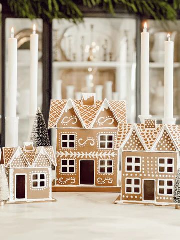 Gingerbread Wooden House, Diy Pottery Barn Gingerbread House, Gingerbread Village Decor, Neutral Gingerbread House, Cardboard Ginger Bread Houses, Ceramic Gingerbread House Diy, Dollhouse To Gingerbread House, Gingerbread House Crafts For Kids, Diy Gingerbread Christmas Decorations