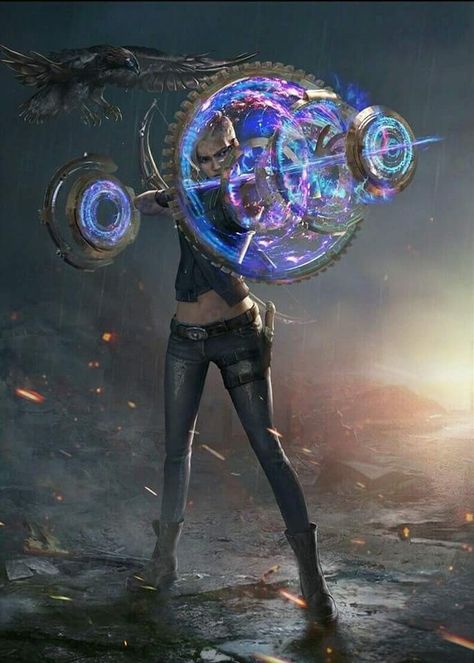 Chiron's Celestial String. Artifact: A bow comprised of an overlapping array of rings and gears. The bow connects to the user's psyche and aims at the desired target. So long as the target is within view of the bow, no distance is too long. 다크 판타지, Cyberpunk Art, Arte Fantasy, Futurism, Cyberpunk 2077, 판타지 아트, Fantasy Inspiration, 영감을 주는 캐릭터, Sci Fi Fantasy