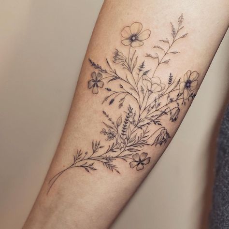 Lower Inner Arm Tattoo, Fineline Floral Tattoo, Lower Arm Tattoos, Silver Tattoo, Inner Arm Tattoos, Forearm Flower Tattoo, Inner Bicep Tattoo, Paris Tattoo, Feminine Tattoo Sleeves