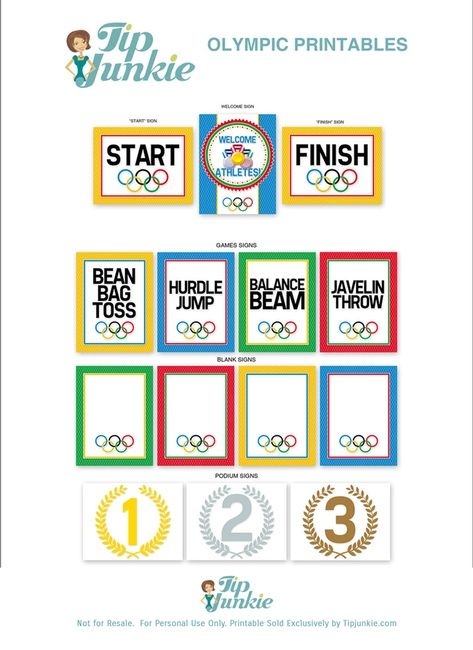 Printable Olympic signs Olympic Printables Free, Olympic Printables, Vbs Olympics, Preschool Olympics, Office Olympics, Olympics Decorations, Olympic Theme Party, Olympic Games For Kids, Olympic Idea