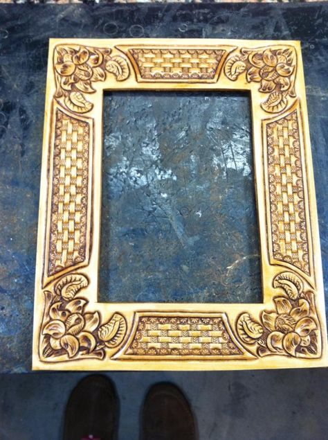 5x7 picture frame Tooled Leather Picture Frame, Picture Frame Design, Leather Picture Frames, Leather Tutorial, Texas Ranger, Leather Patterns, 5x7 Picture Frames, Candle Stands, Leather Photo