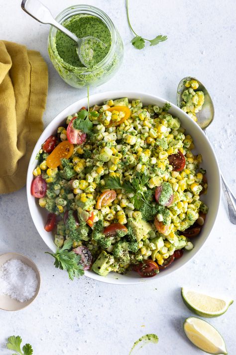 avocado corn salad Creamy Cilantro Dressing, Corn Avocado Salad, Cucumber Avocado Salad, Sweet Corn Soup, Corn Chicken, Grilled Corn Salad, Avocado Egg Salad, Avocado Tomato Salad, Orzo Pasta Salad