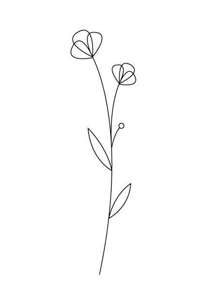 Simple Fine Line Flower Tattoo, Simple Tattoo Outlines For Women, Flowers Minimalist Drawing, Embroidery Stencils Free Printable, Petunia Tattoo Simple, Flower Line Art Simple, Minimal Flower Drawing, Simple Flower Outline, One Line Flower