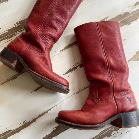 Frye Red Campus Boot 14L, Size 7 Red Leather Winter Boots, Frye Campus 14l Boots Outfit, Red Frye Boots, Campus Frye Boots, Vintage Frye Boots, Red Boots Aesthetic, Frye Campus Boots Outfit, Frye Boots Outfit, Red Campus