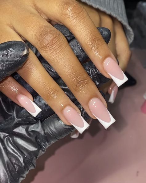 Deep French Tip Nails Square, Pink Acrylic Nails French, Deep French Tip Nails, Deep French Tip, French Tip Nails Square, Acrylic Nails French, Acrylic Nails Nude, Diy Acrylic Nails, French Tip Acrylic Nails