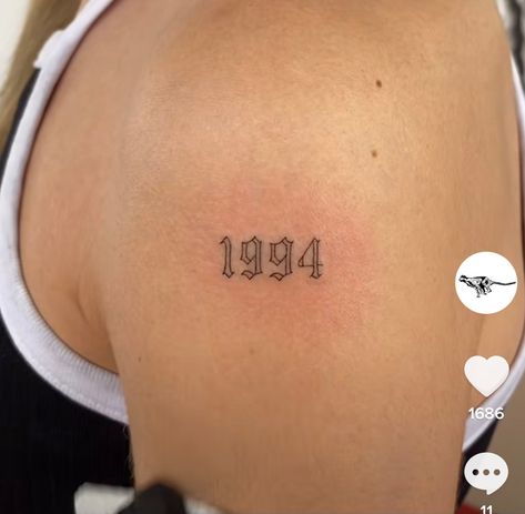 Bicep Number Tattoo, Number Outline Tattoo, 1994 Tattoo Number Font, Birth Year Tattoo Fonts, Year Font Tattoo, Birthyear Tattoo Ideas For Women, 1990 Tattoo Number Design, 1999 Tattoo Ideas Women, Tattoo Ideas Year