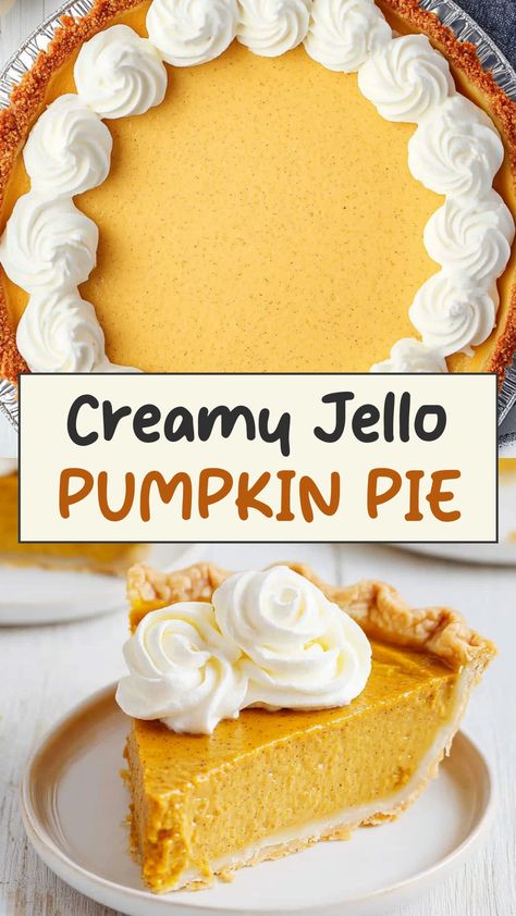 Indulge in the perfect fall dessert with our delicious Jello Pumpkin Pie recipe. This easy-to-make treat is a must-try for all pumpkin pie lovers out there. Creamy, smooth, and full of warm autumn spices, it's sure to be a hit at your next gathering. The combination of velvety pumpkin filling and a crispy graham cracker crust creates a symphony of flavors that will have everyone coming back for seconds. Dream Whip Pumpkin Pie, Pumpkin Spice Jello Pudding Pie, Pumpkin Pie With Oreo Crust, Jello Pie Recipes, Pumpkin Pie Mix Recipes, Pie With Graham Cracker Crust, Pumpkin Pie Recipe Graham Cracker Crust, Pumpkin Pie Recipe, Jello Pie