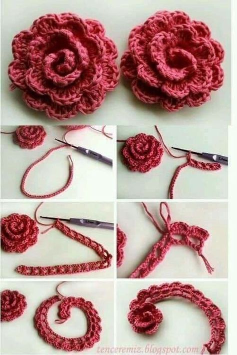 Crochet Rose Pattern, Crochet Flowers Easy, Crochet Flowers Free Pattern, Crochet Flower Tutorial, Crochet Rose, Crochet Flower Patterns, Flower Tutorial, Crochet Hat, Crochet Techniques