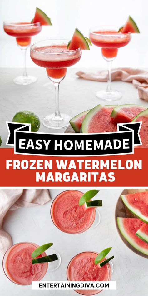 Easy Watermelon Margarita Recipe, Watermelon Tequila Cocktail, Blended Watermelon Cocktail, Watermelon Frozen Drink, Margarita Mix Drinks, Watermelon Tequila, Frozen Watermelon Margarita, Jello Shot, Traditional Margarita