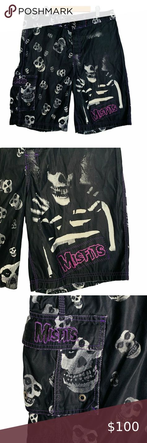 MISFITS Horror Business Dragonfly Board Shorts Swim Trunks Skull Mens 36 RARE Skull Swim Trunks, Men Boxers, Emo Y2k, Y2k Men, Mens Swim Shorts, The Purple, Swim Trunks, Board Shorts, Swim Shorts