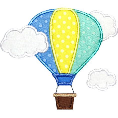 Hot Air Balloon Clouds Applique Design Hot Air Balloon Quilt Pattern, Hot Air Balloon Applique Pattern, Hot Air Balloon Quilt Block, Air Balloon Embroidery Design, Hot Air Balloon Applique, Embroidered Hot Air Balloon, Quilted Toys, Hot Air Balloon Craft, Balloon Clouds