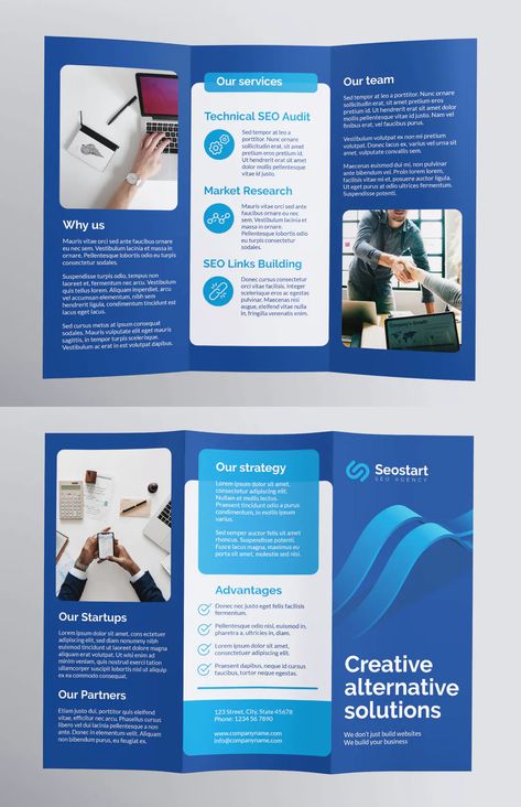 SEO Agency Trifold Brochure Template AI, EPS, INDD, PSD and DOCX Church Brochures, Menu Design Layout, Architecture Brochures, Brochure Trifold, Manual Design, Trifold Brochure Design, Brochure Template Psd, Bi Fold Brochure, Fold Brochure