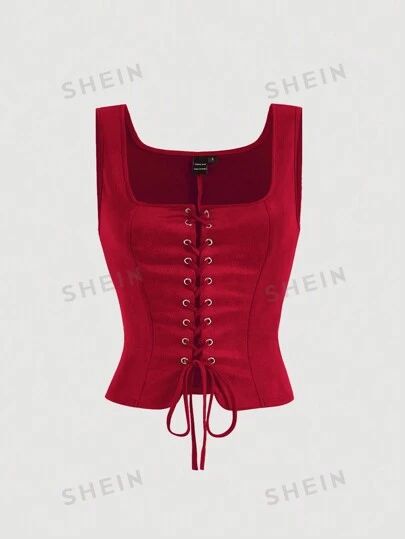 Tank Top Corset, Red Corset Top, Top Corset, Red Corset, Laced Up Shirt, Strap Tank Top, Tank Top Straps, Women Tank Tops, Modest Outfits