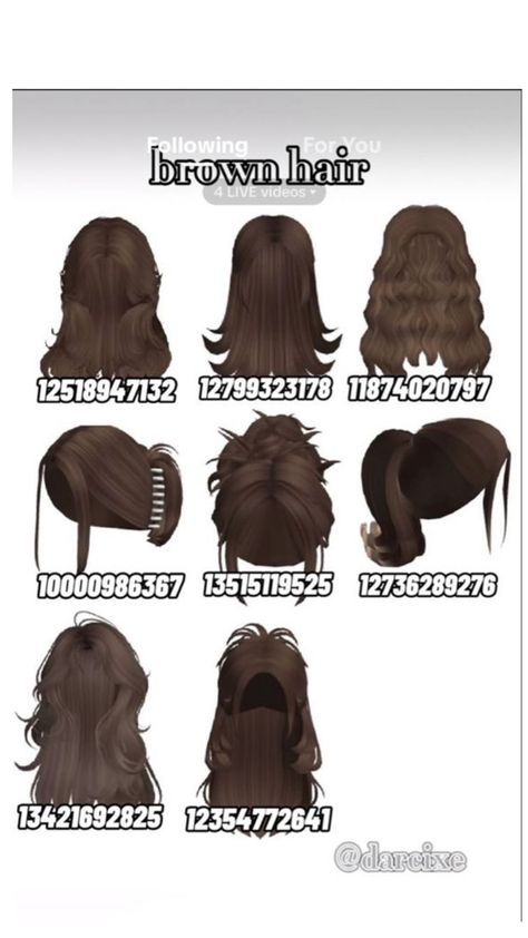 Brown Hair Roblox Id, Brown Hair Id, Roblox Sets, Brown Hair Roblox, Code Clothing, Pic Code, Black Hair Roblox, Roblox 3, Baddie Outfits Ideas