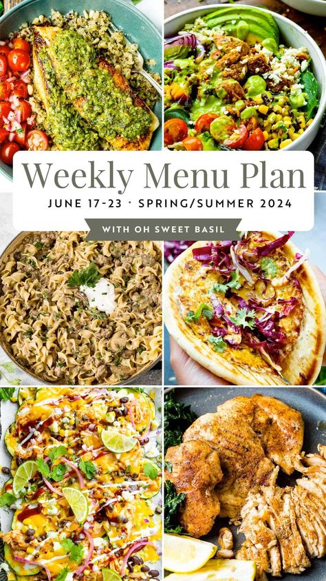 Take the stress out of meal planning with our weekly menu plan! Featuring delicious and easy recipes for every day of the week, this menu plan will save you time and keep your family well-fed. #weeklymenuplan #mealplan #familydinner Weekly Meal Recipes, Healthy Dinner Weekly Meal Plan, Summer Week Meal Plan, Weekly Food Menu Ideas Healthy Recipes, Week Menu Ideas Families, Weekly Recipes Menu Planning, Healthy Weekly Meal Plan Families, Week Dinner Menu Ideas, Easy Meal Plans For The Week