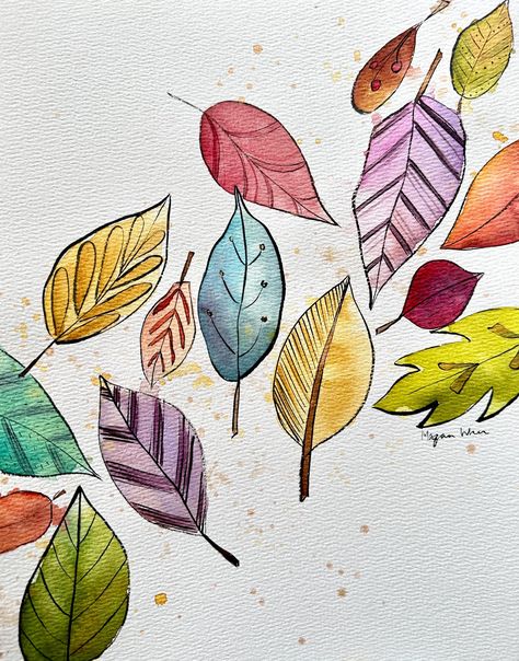 Autumn Watercolour Illustrations, Watercolor Autumn Painting, Watercolor Pussywillows, Watercolor Art Projects For Kids, Easy Watercolor Art For Beginners, Bookmark Watercolor Ideas, Watercolor Animals Simple, Easy Fall Watercolor, Watercolor Fall Paintings