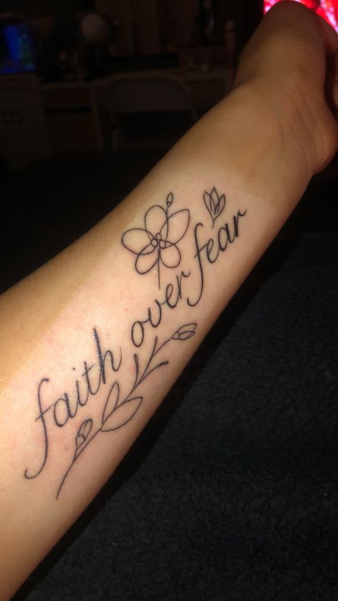 Faith Over Fear Tatoos, Tattoos For Lower Arm, Faith Over Fear Tattoos, Lower Arm Tattoos For Women Simple, Faith Over Fear Tattoo For Women, Walk By Faith Not By Sight Tattoo, Godly Tattoos, Faith Over Fear Tattoo, Tattoo Crystal