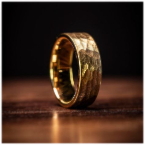 Hammered Gold Wedding Ring, Gold Tungsten Wedding Bands, Wedding Band Gold, Hammered Gold Ring, Mens Gold Wedding Band, Proposal Photography, Rings Mens Wedding Bands, Hammered Ring, Yellow Gold Wedding Band