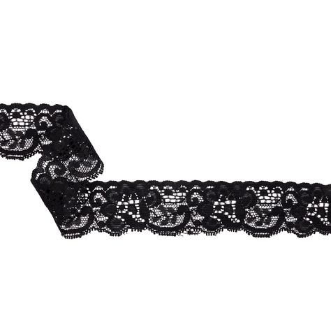 This Famous NYC Designer Black Flowers and Swirls Scalloped Stretch Re-Embroidered Lace Trim is perfect for adding an elegant touch to any garment. In a timeless all-black color, this sultry designer trim displays re-embroidered lace and scalloped edges. making it comfortable and stylish, it features a 25% stretch and measures just over 1 ¼ inches wide. Add to dresses, lingerie, craft, and apparel projects! Lace Aesthetic, Luxury Black Lace Dress With Lace Trim, Black Lace Trim, Luxury Black Mini Dress With Lace Trim, Black Lace Ribbon, Vintage Black Top With Lace Trim, Black Lace Fabric Texture, Luxury Black Lace With Lace Trim, Black Lace Fabric