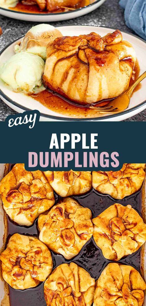 🍎 Try these irresistible Apple Dumplings with tender apples, flaky crust, and a sweet brown sugar syrup. So delicious! #AppleDumplings #DessertRecipe #Baking #ComfortFood #FallDesserts Fruit Cake Cookies Recipe, Cake Cookies Recipe, Crescent Roll Apple Dumplings, Easy Apple Dumplings, Apple Dumpling Recipe, Dessert Apple, Apple Dumpling, Fruit Cake Cookies, Sweet Dumplings