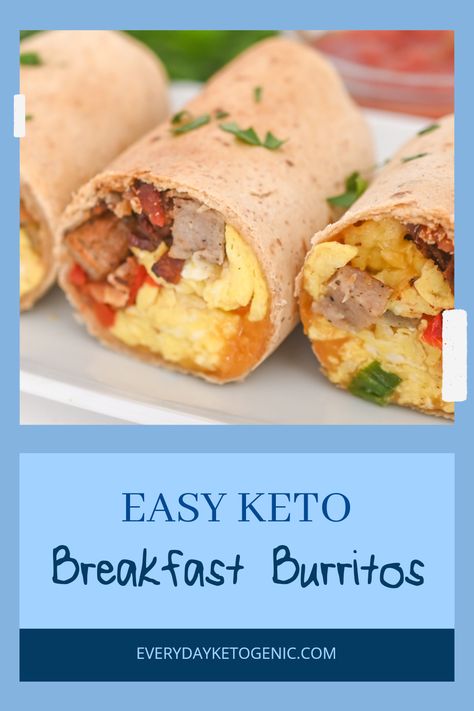 Start your day right with these Easy Keto Breakfast Burritos! Made in an air fryer, they're filled with mouthwatering scrambled eggs, savory sausage, crispy bacon, and oozy cheddar cheese, all wrapped in low-carb tortillas. Perfect for the ketogenic diet, these burritos are not only delicious but also convenient for a healthy grab-and-go breakfast. Customize with your favorite veggies or spices for an extra kick Air Fryer Breakfast Burritos, Keto Breakfast Burrito, Keto Burrito, Quick Keto Meals, Air Fryer Breakfast, Healthy Tortilla, Easy Keto Breakfast, Keto Air Fryer, Breakfast Burritos Recipe