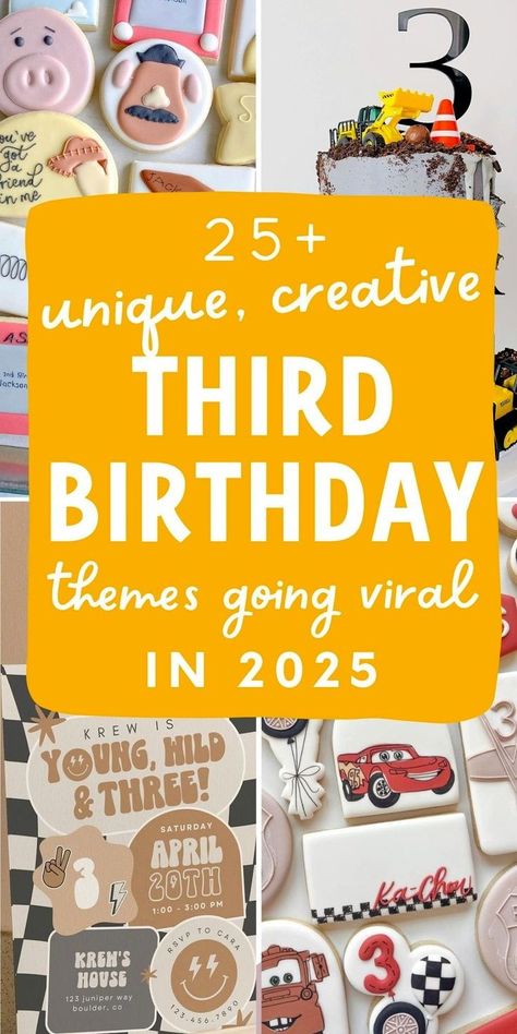 On the hunt for cute toddler party ideas and planning a 3rd birthday party for boy? 🚧 I've hand-picked these cute, modern & unique birthday themes for boys - such cool ideas for little boy birthday parties that I'm totally considering using for my own 3 year old boy! 🦖 (aka list of my fav 3 year birthday theme boy edition ideas) Turning 3 Birthday Themes, 1 And 3 Birthday Party, Threenager Birthday Party Boy, 3 Yr Birthday Party Ideas Boy, 3 Yr Birthday Party Ideas, 3 Year Birthday Photoshoot, Unique Birthday Themes For Boys, Three Year Old Birthday Party Girl, Three Birthday Theme