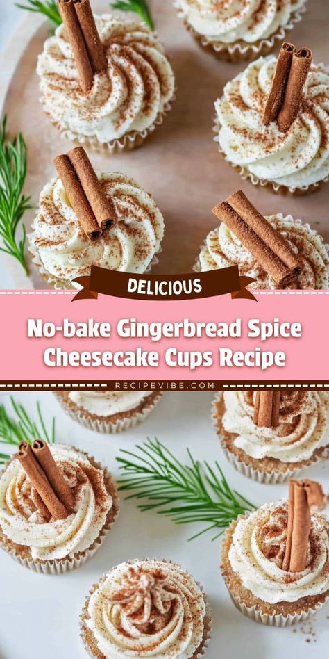 Craving a holiday dessert that’s both easy and impressive? Our No-bake Gingerbread Spice Cheesecake Cups are a must-try for any Christmas dinner! With rich flavors of gingerbread and cheesecake, they’re sure to delight. Save this recipe for your holiday festivities! No Bake Gingerbread Latte Cheesecake, Ginger Bread Cheesecake Recipes, Gingerbread No Bake Cheesecake, Gingerbread Cheesecake Cups, Savoury Christmas Baking, Ginger Bread Desserts, Gingerbread Desserts Easy, Christmas Cheesecake Cups, Mini Gingerbread Cheesecakes