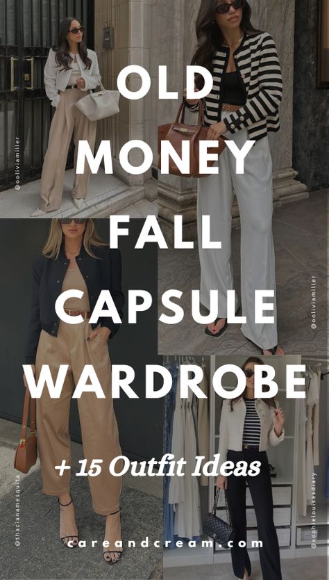 Discover the timeless elegance of an old money fall capsule wardrobe with this must-read blog post! Elevate your fall style with these fall wardrobe essentials that embody the old money fall aesthetic. Get inspired by this old money fall wardrobe and 15 classy outfit ideas! Plus: old money fall outfits, cute fall outfits, old money fall fashion. Fall Fits Old Money, Hnm Outfits H&m Casual, Old Money Style Outfits Plus Size, Old Money Capsule Wardrobe Fall, Old Money Basics Clothes Winter, Fall Old Money Outfits 2024, Old Money Fall Capsule 2024, Fall Aesthetic Outfit, Capsule Wardrobe Essentials