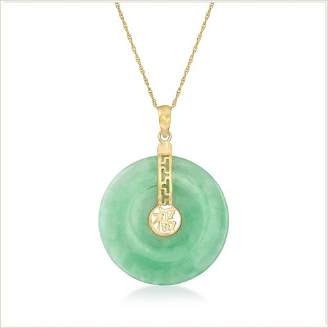 Jade"Blessing" Circle Pendant Necklace in 14kt Yellow Gold. 18 inches Jade Necklace Pendant, Jade Charm, Tiger Pendant, Diamond Tennis Necklace, Detailed Necklace, Circle Pendant Necklace, Yellow Gold Jewelry, Jade Necklace, Jade Jewelry