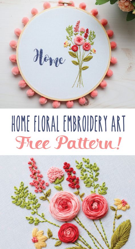 Floral Home Embroidery Hoop Art | Free Embroidery Pattern Floral Design Embroidery, Embroidery Patterns Free Printables Pdf, Free Flower Embroidery Patterns, Floral Embroidery Patterns Free, Free Embroidery Patterns Printables, Home Embroidery Hoop, Free Hand Embroidery Patterns, Diy Embroidery Art, Diy Christmas Gift Ideas