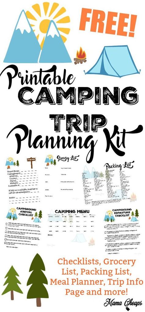 FREE Printable Camping Trip Planning Kit - 7 pages total.. print all or just the ones you need! Camping Hacks With Kids, Zelt Camping, Camping Menu, Camping Planning, Camping Bedarf, Camping Kitchen, Camping List, Camping Places, Picnic Ideas