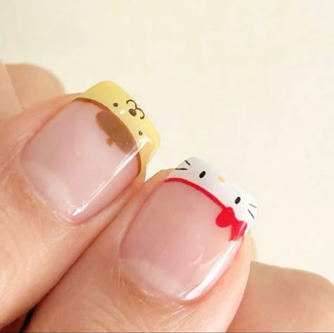 Sanrio French Tip Nails, Nail Designs Sanrio, Grow Nails In A Week, Sanrio Inspired Nails, Pink Gel Polish Nails, Grow Long Nails Fast, Pompompurin Nails, Grow Nails Fast, Uñas Hello Kitty