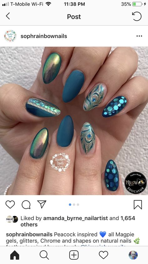 Indian Inspired Nail Art, Radha Krishna Nail Art, Peacock Color Nails, Peacock Nail Designs, Peacock Nail Art, Turquoise Nail Art, Competition Nails, Turquoise Nail Designs, Nail Suggestions