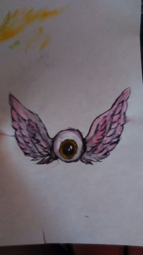 Eyes With Wings Drawing, Eyeball With Wings Tattoo, Eye With Wings Drawing, Wings With Eyes, Eyeball With Wings, Weird Core Drawings, Eye With Wings, Eye Wings, Core Drawing